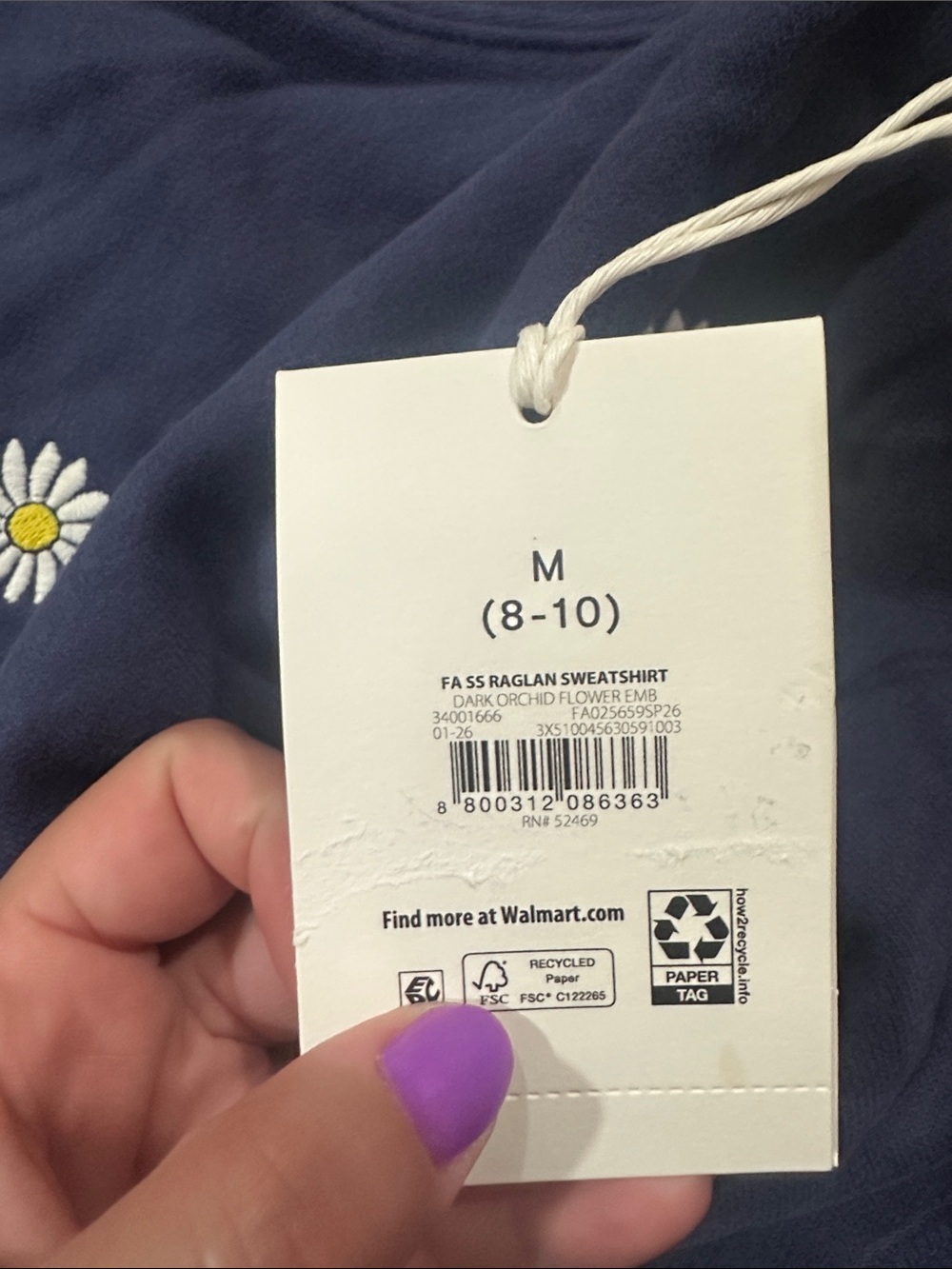 Navy Daisy Embroidered Short Sleeve Sweatshirt - raglan dark orchid flower - Picture 3 of 3